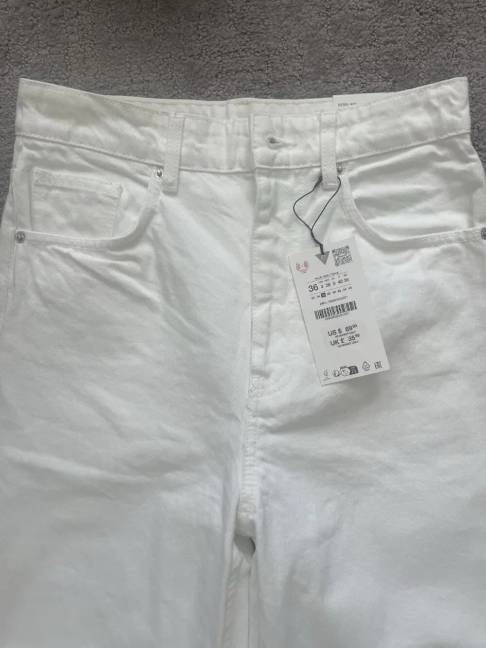 Zara Women's TRF Collection High-Waist Extra Wide-Leg Jeans White/Ecru Sz 26 4